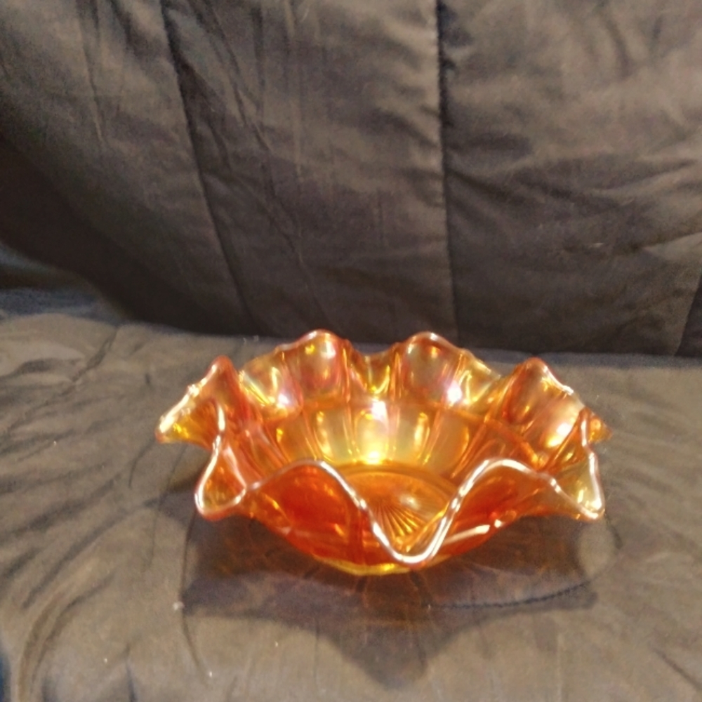 Vintage Iridescent wavy carnival glass Bowl